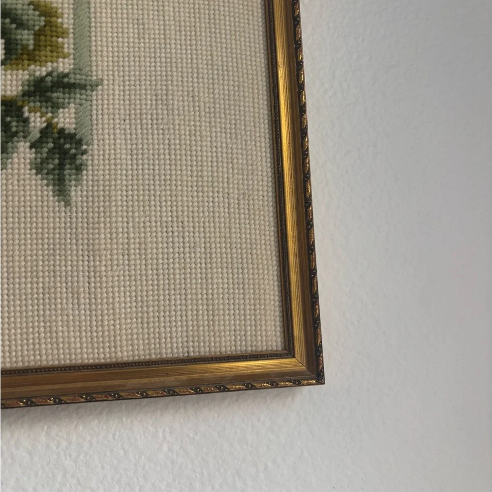 Vintage Floral Needlepoint Framed LARGE Needlework HANDMADE